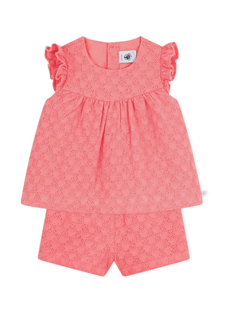 Petit Bateau Babies' 2-piece outfit in broderie anglaise, hearts design